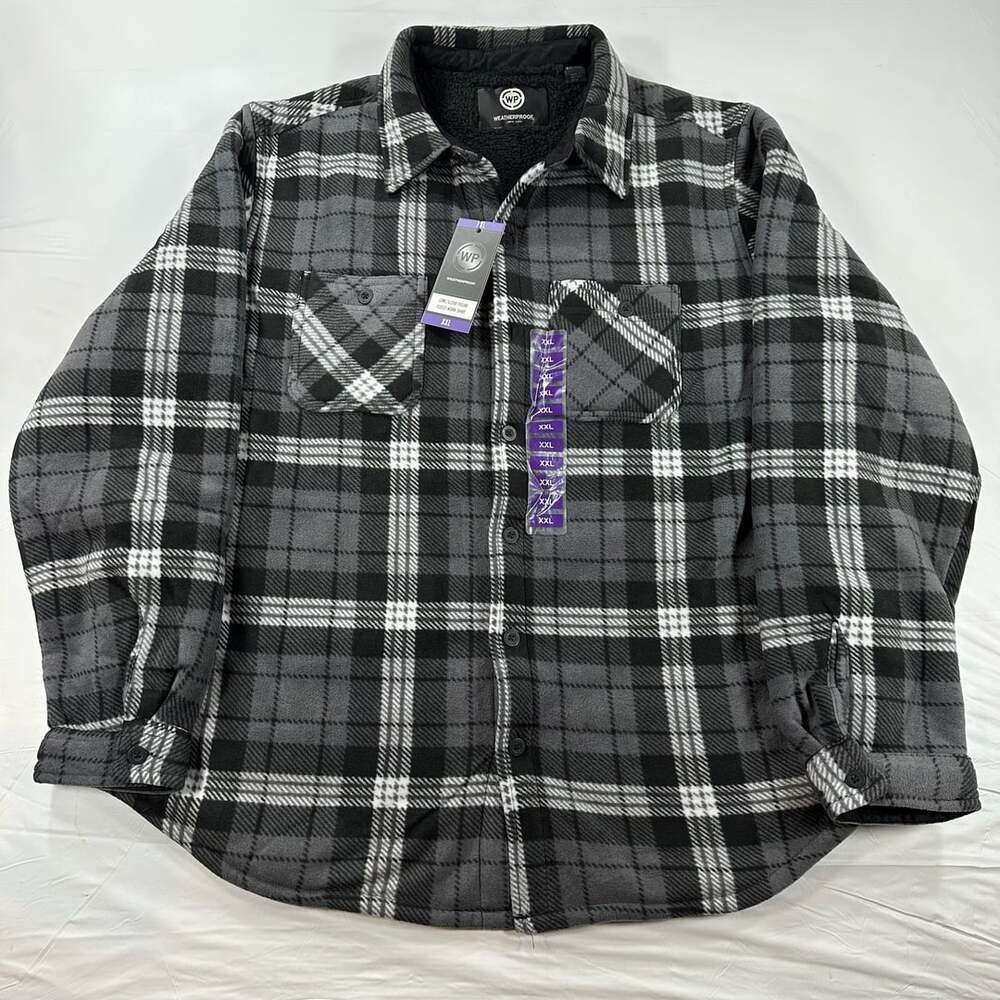Weatherproof Polar Fleece Work Shirt Size XXL Black Gray Plaid Jacket Sherpa